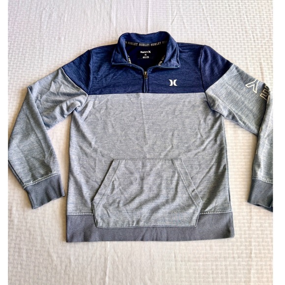 Hurley Other - Hurley Boys XL Quarter Zip Pullover Sweater Blue Grey Colorblock Kangaroo Pocket